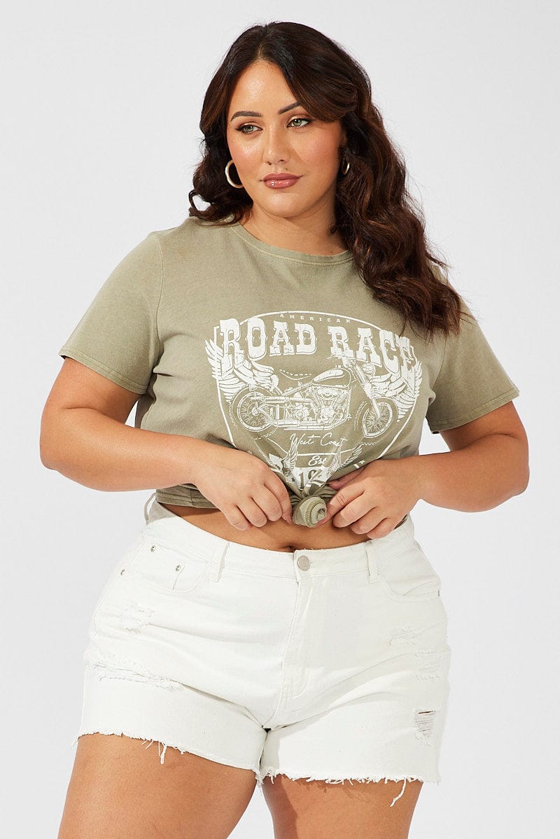 Green Graphic T-shirt Short Sleeve Crew Neck
