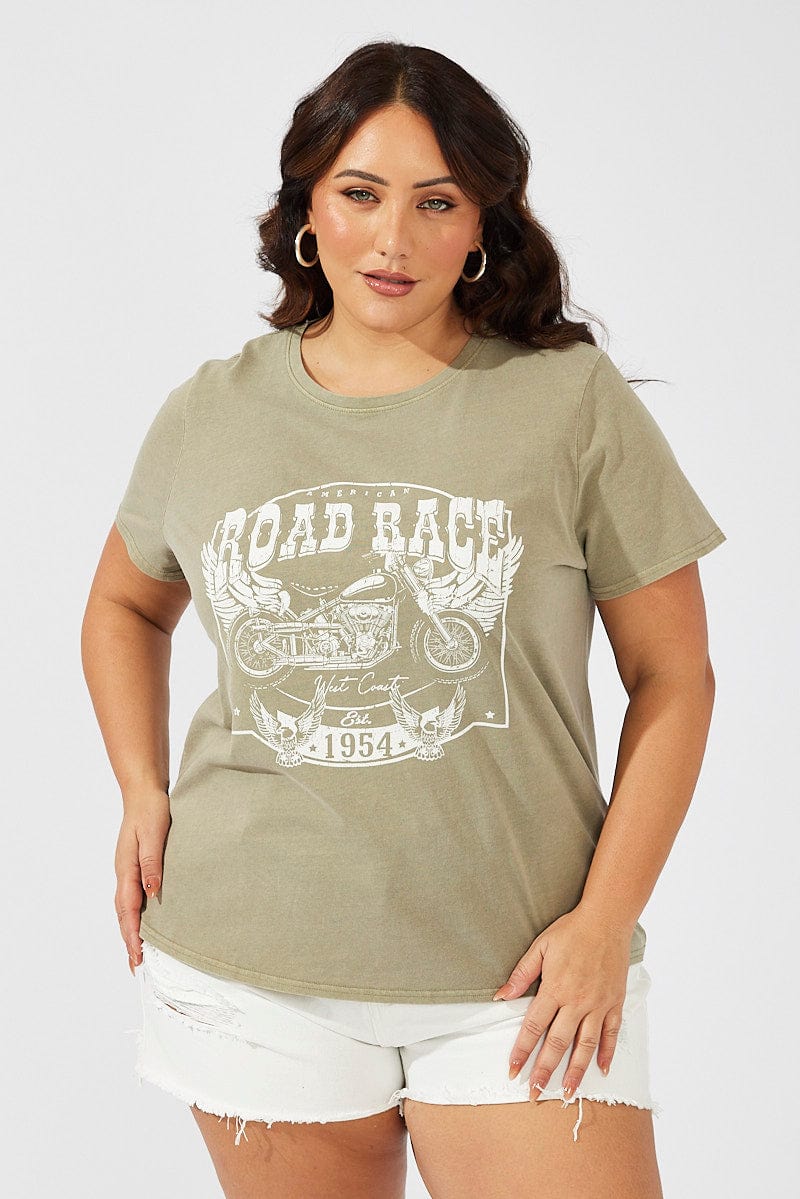 Green Graphic T-shirt Short Sleeve Crew Neck - Image 3