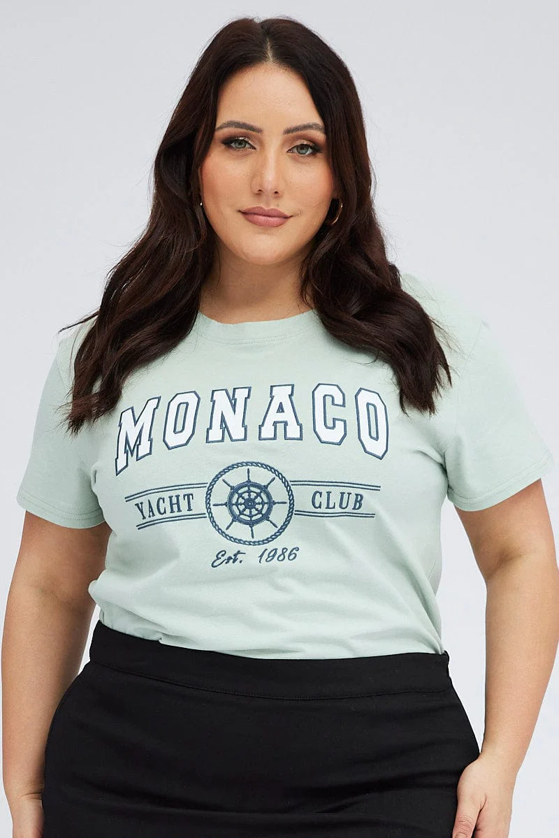 Green Graphic T-shirt Short Sleeve Crew Neck - Image 3