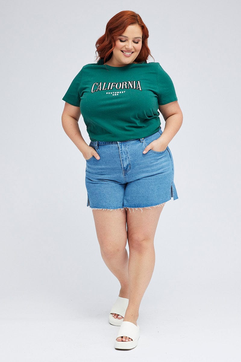 Green Graphic T-shirt Short Sleeve Crew Neck - Image 2