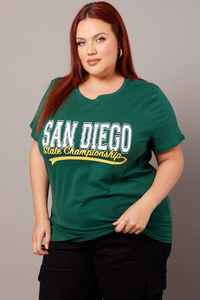 Green Graphic T-shirt Short Sleeve Crew Neck - Image 2