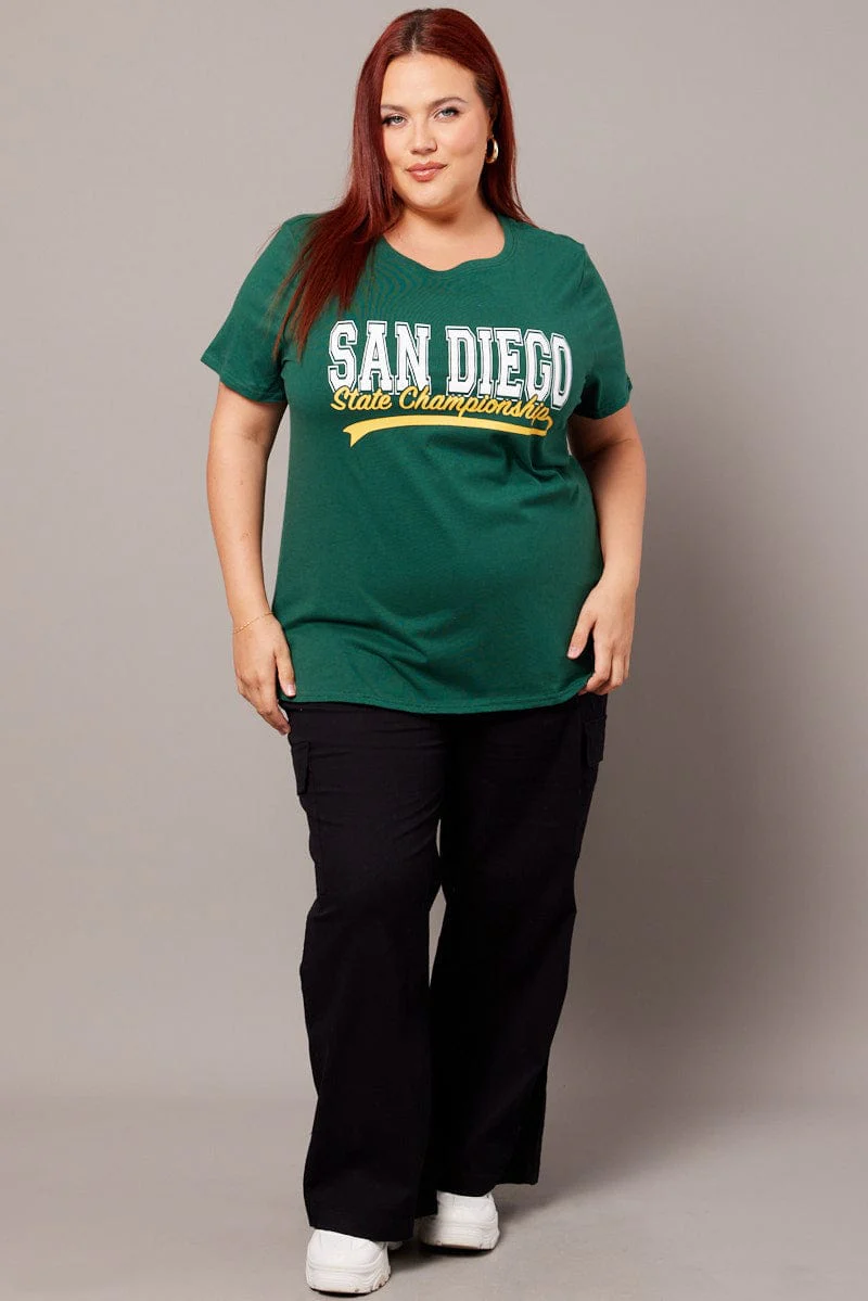 Green Graphic T-shirt Short Sleeve Crew Neck - Image 3