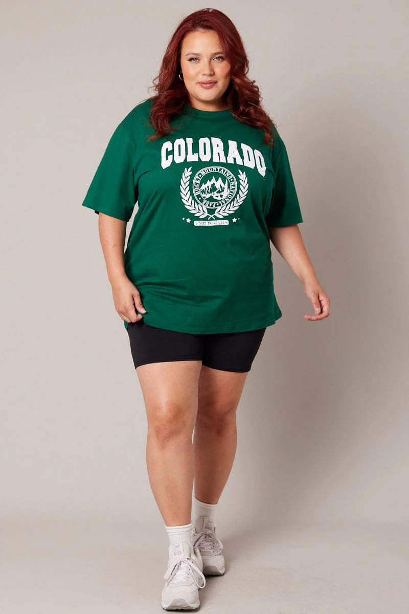 Green Graphic T-shirt Short Sleeve Crew Neck - Image 3