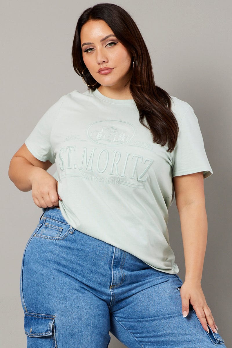 Green Graphic T-shirt Short Sleeve Crew Neck - Image 3