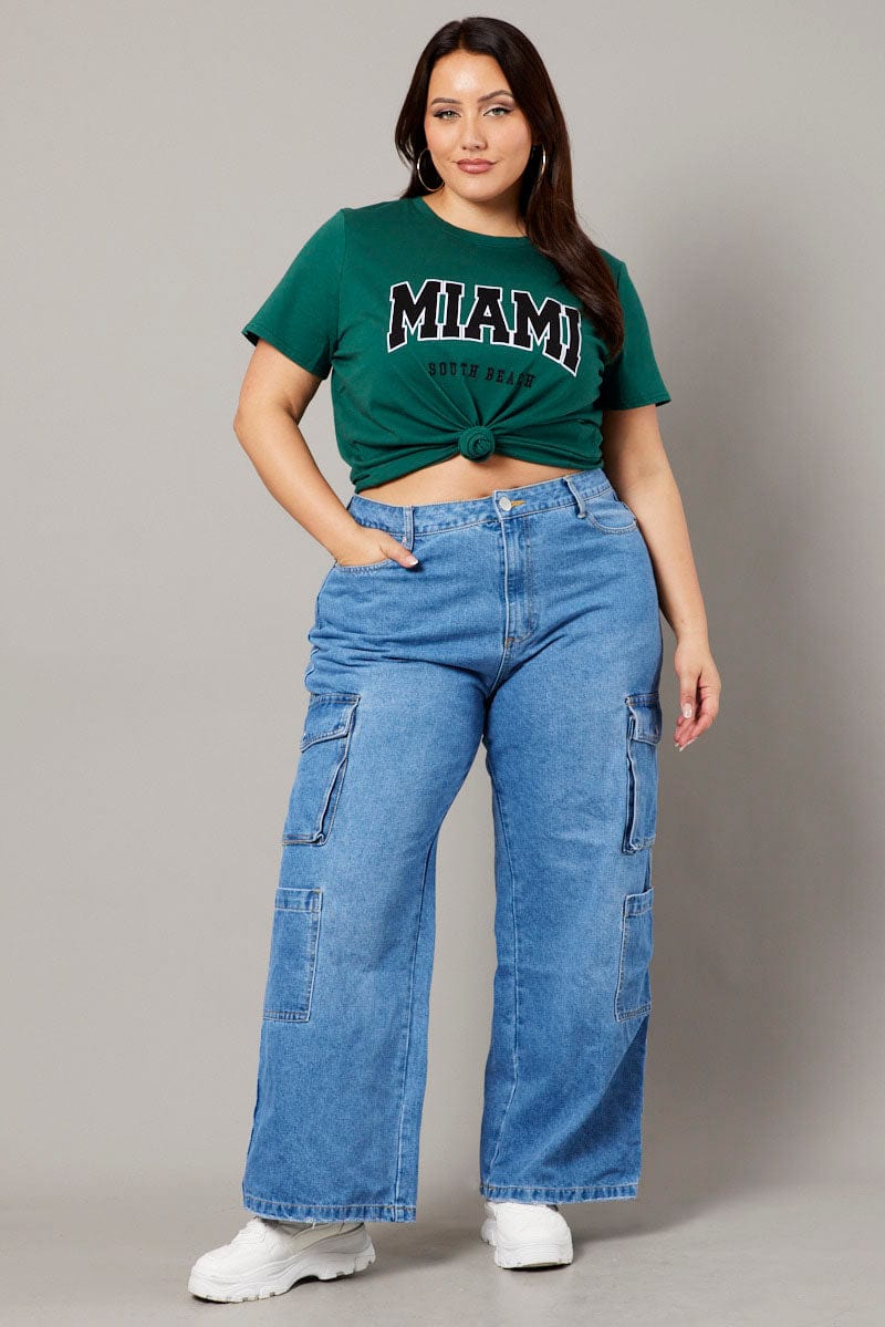 Green Graphic T-shirt Short Sleeve Crew Neck - Image 2