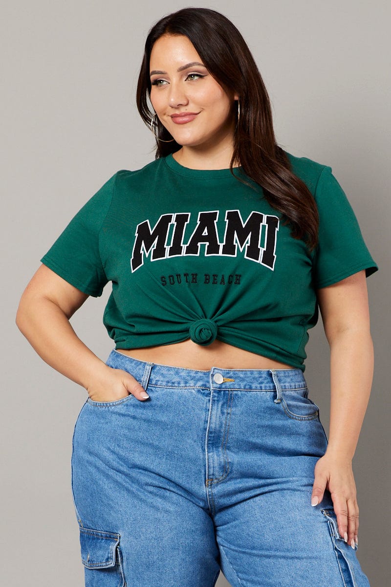 Green Graphic T-shirt Short Sleeve Crew Neck - Image 3