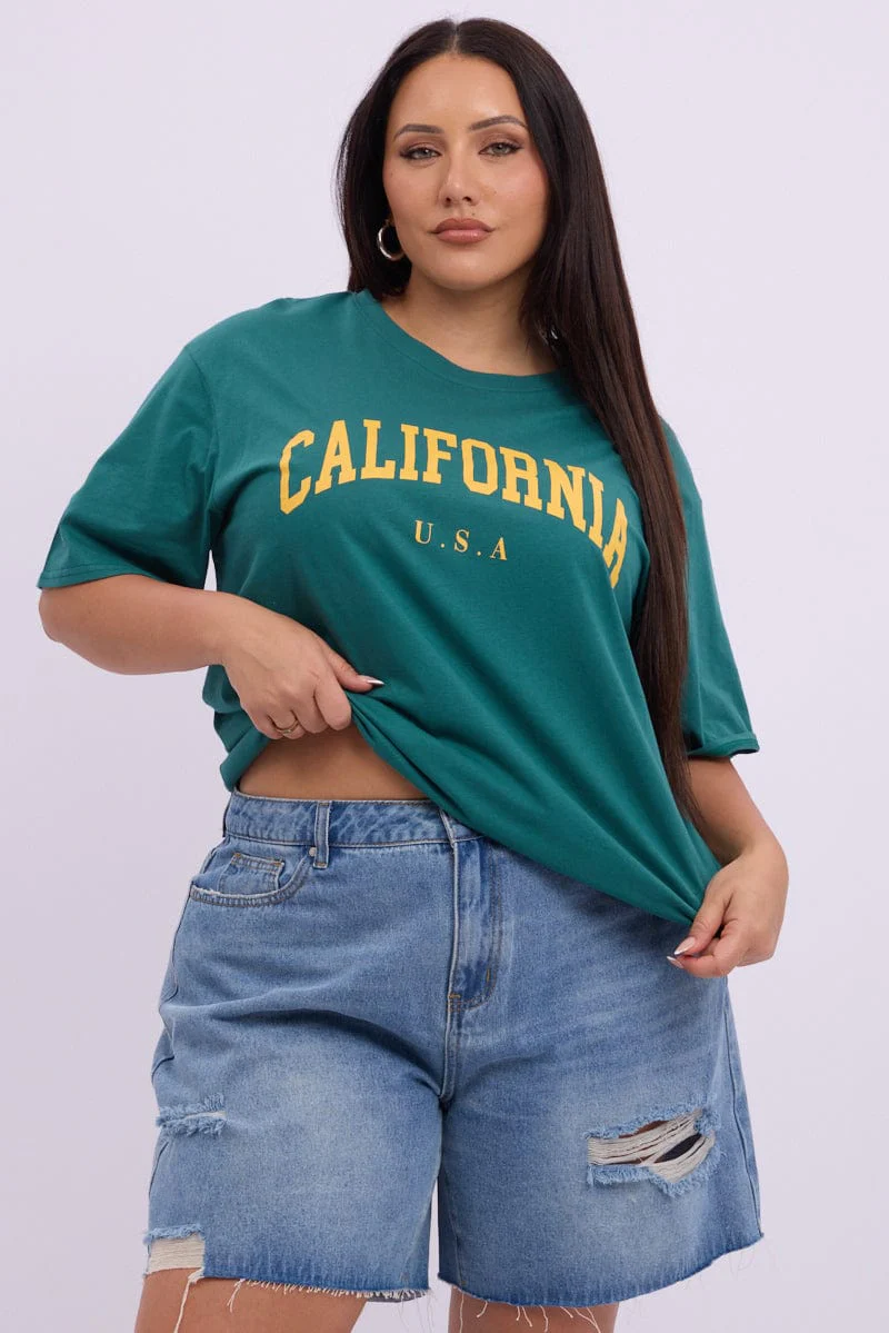 Green Graphic T shirt Short Sleeve Crew Neck - Image 3