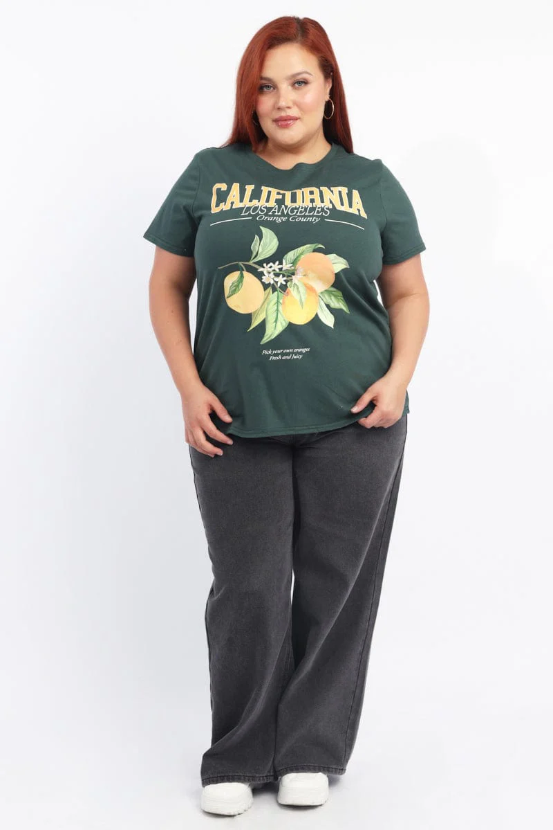 Green Graphic T Shirt Short Sleeve Crew Neck - Image 2