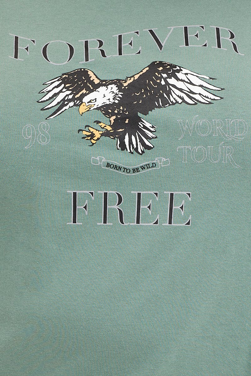 Green Graphic T-shirt Short Sleeve Eagle Print Cotton - Image 5