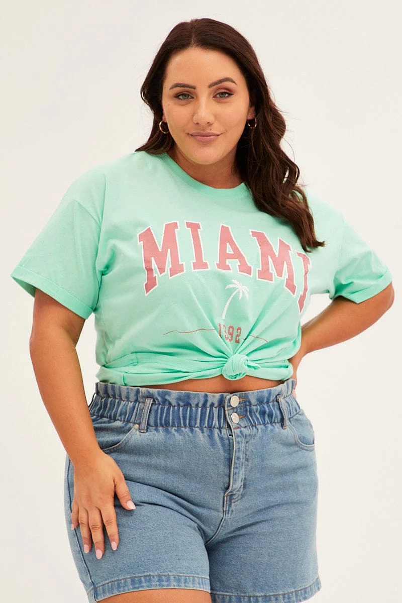 Green Graphic T-shirt Short Sleeve Oversized