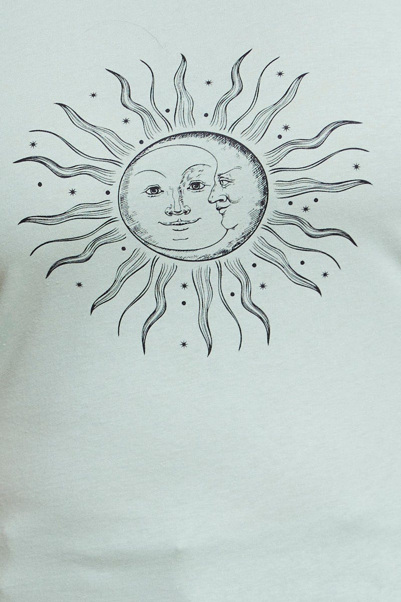 Green Graphic T-shirt Sun Short Sleeve Cold Shoulder - Image 6