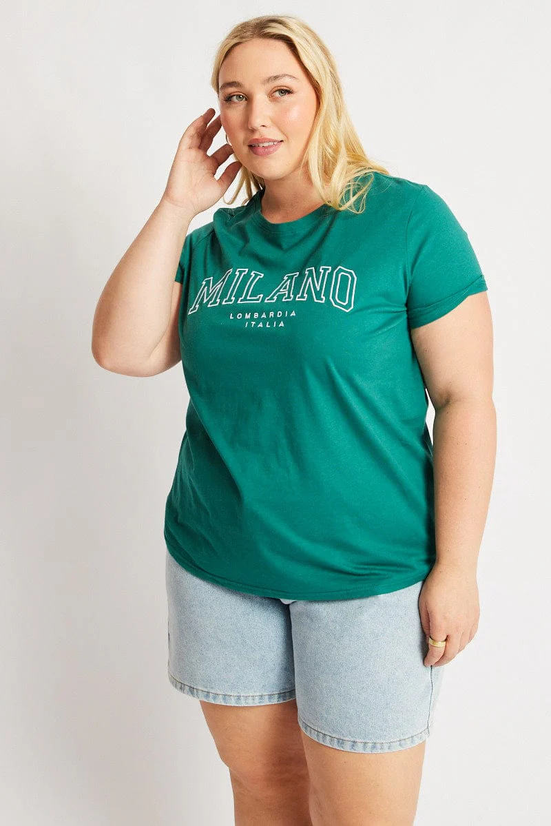 Green Graphic Tee Short Sleeve Crew Neck - Image 3