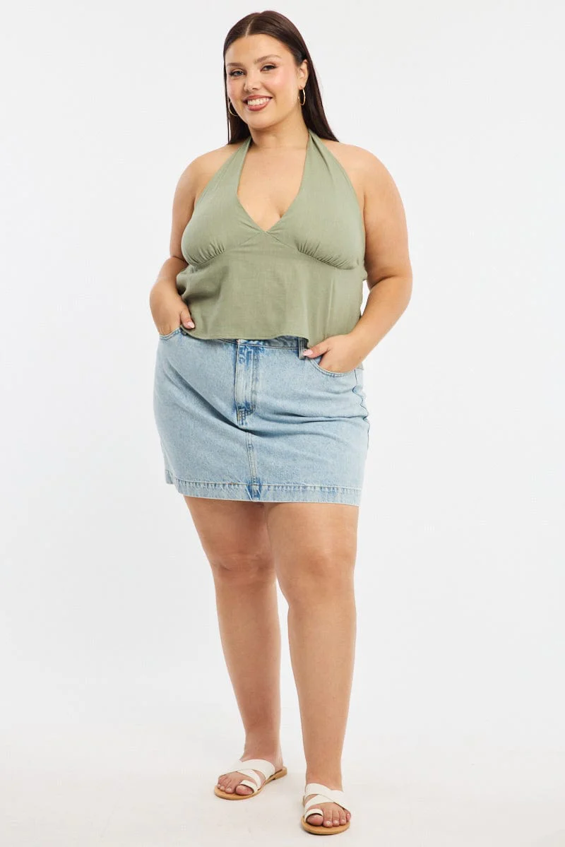 Green Halter Top Sleeveless Linen Blend - Image 3