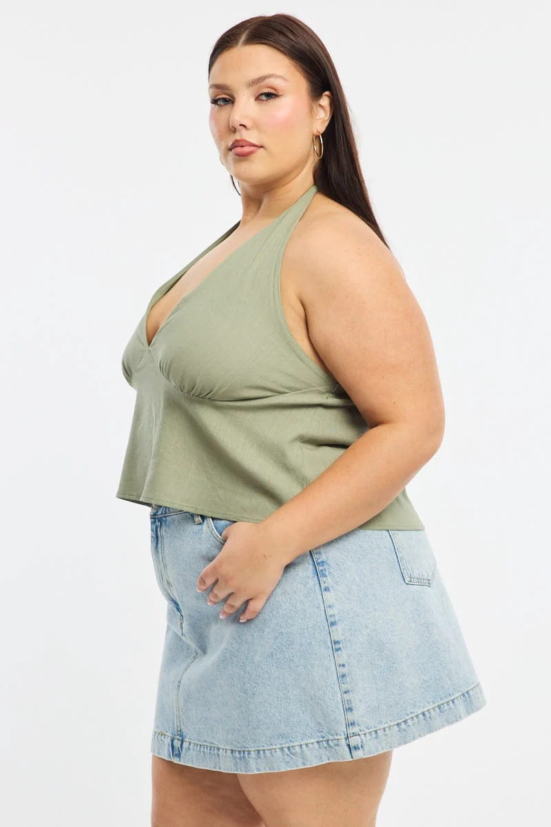Green Halter Top Sleeveless Linen Blend - Image 4
