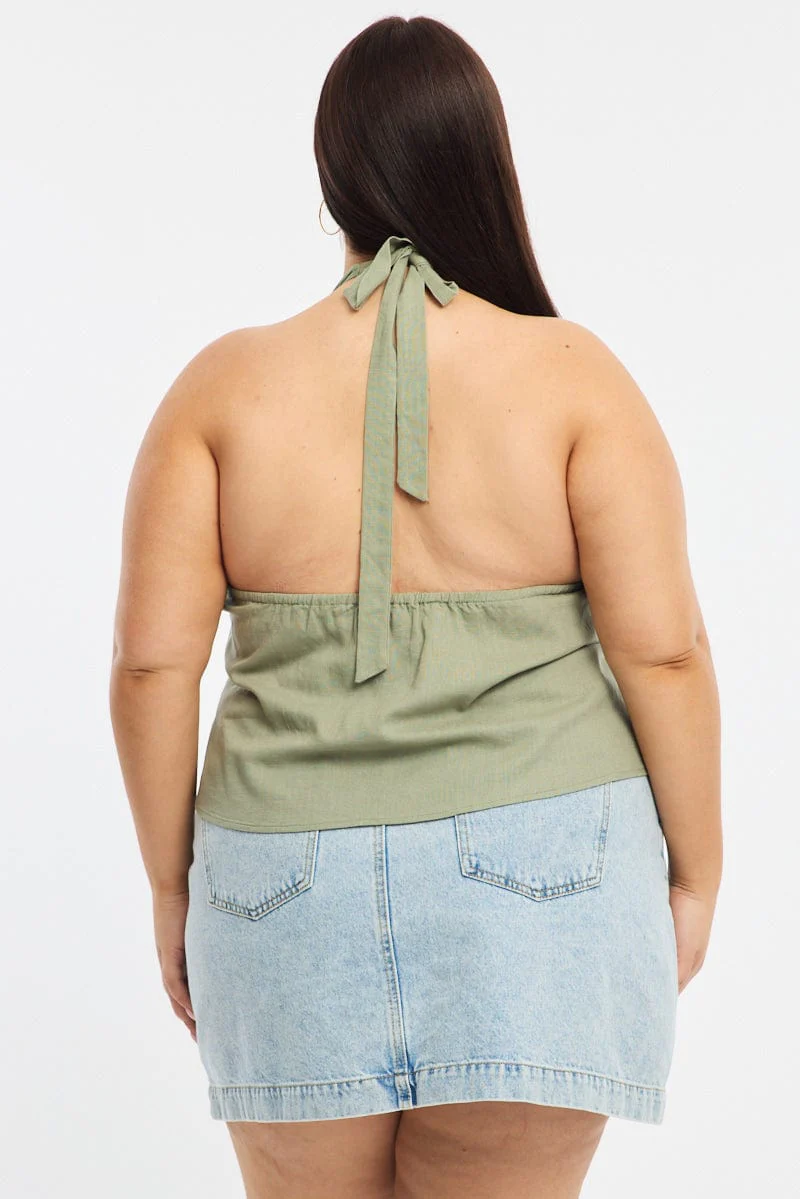 Green Halter Top Sleeveless Linen Blend - Image 5