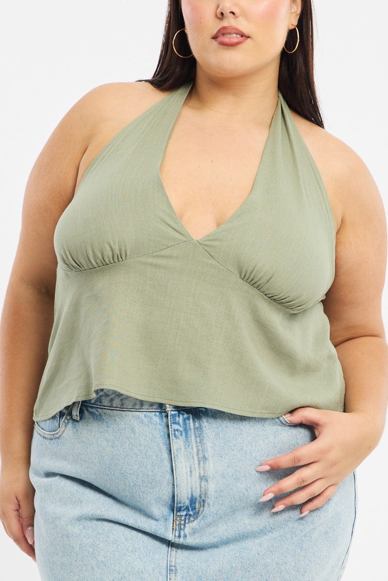 Green Halter Top Sleeveless Linen Blend - Image 6