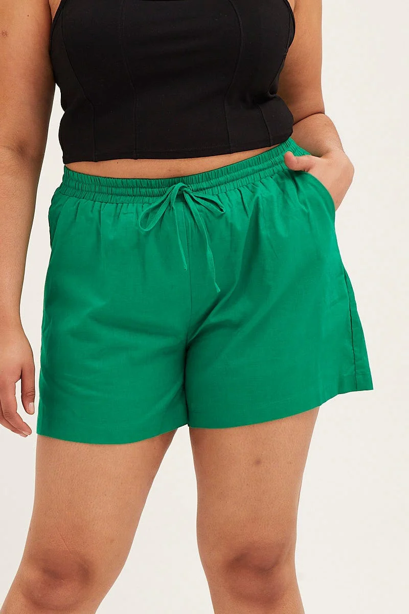 Green High Rise Elastic Waist Shorts - Image 2