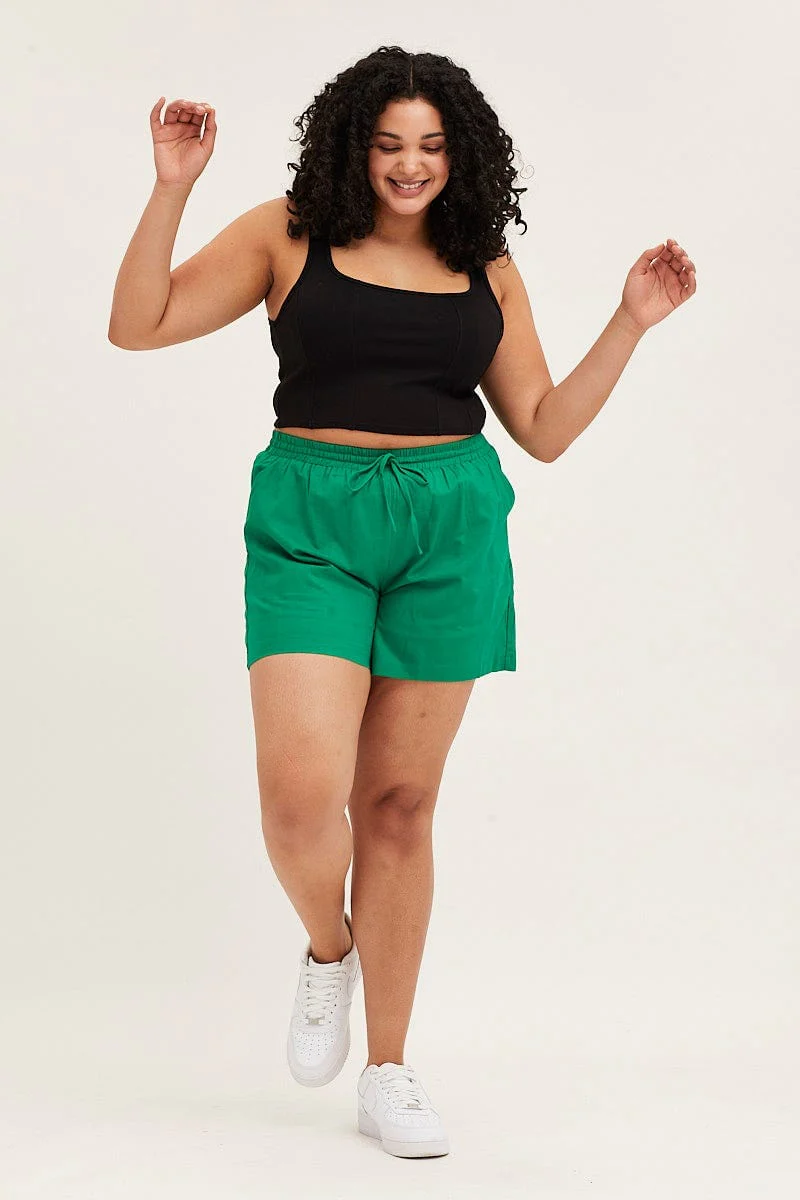 Green High Rise Elastic Waist Shorts - Image 3