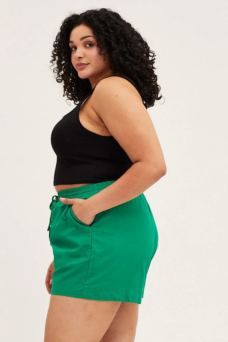 Green High Rise Elastic Waist Shorts - Image 4