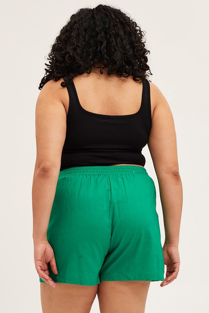 Green High Rise Elastic Waist Shorts - Image 5