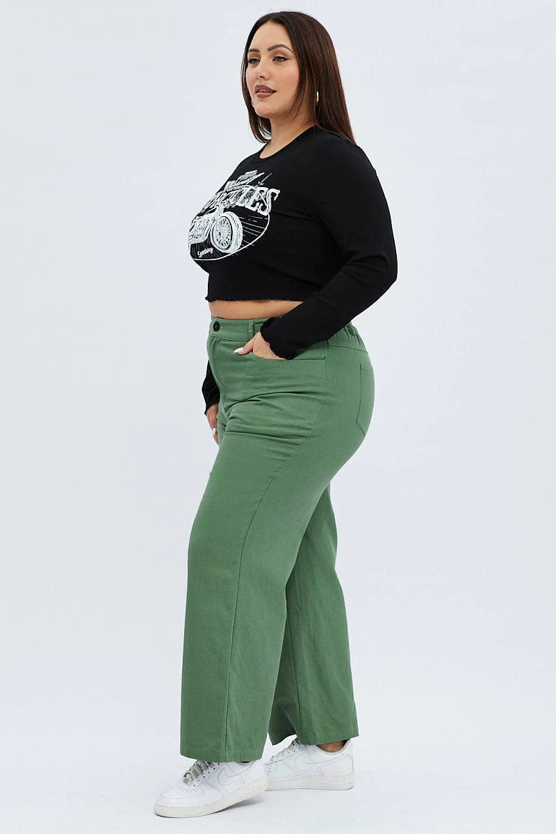 Green High Waist Buckle Detail Wide Leg Cargo - Image 4