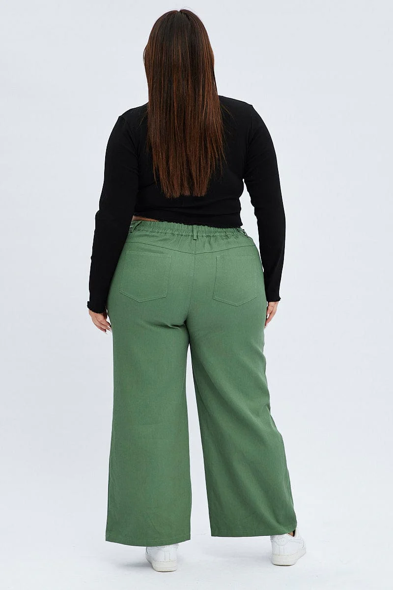 Green High Waist Buckle Detail Wide Leg Cargo - Image 5