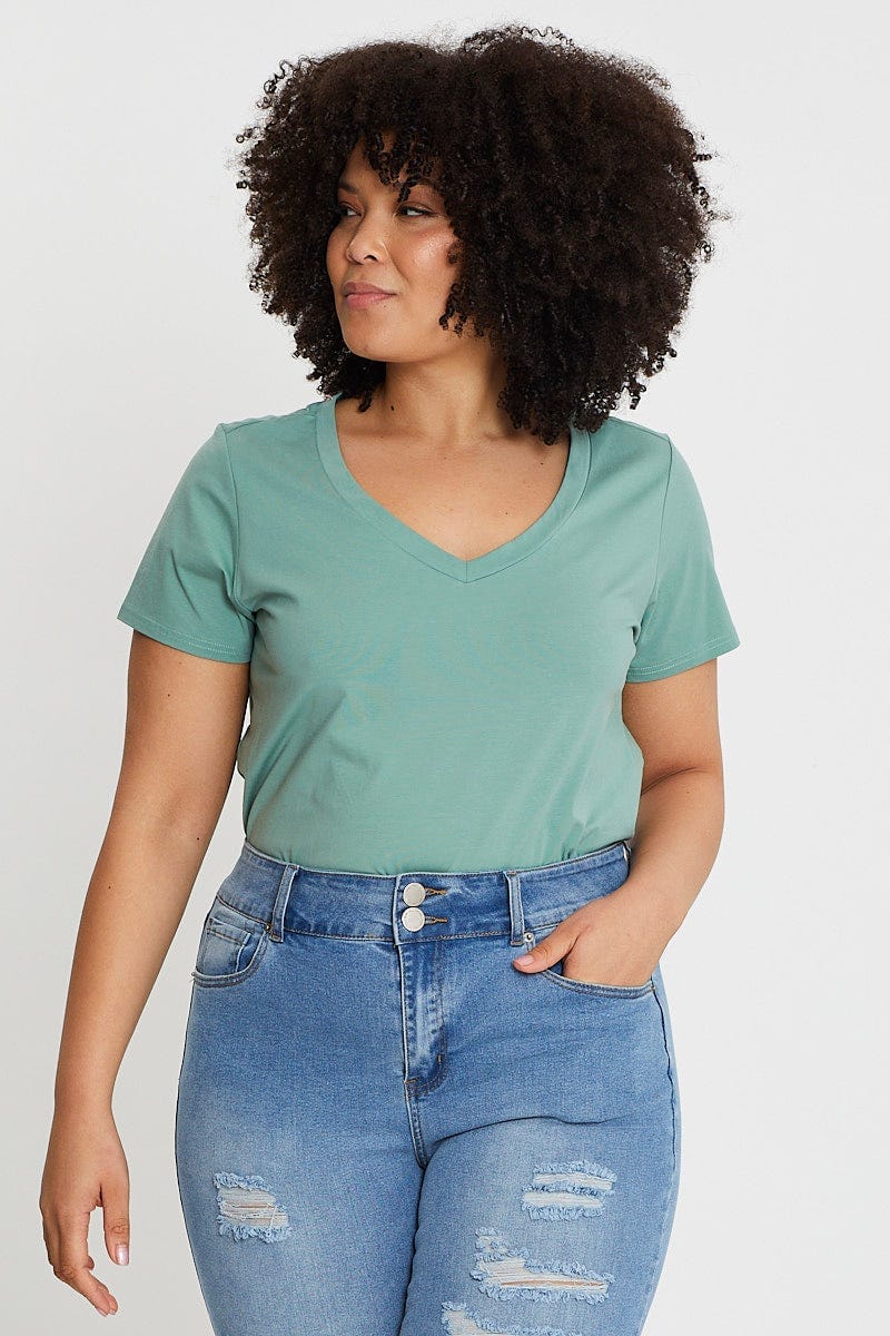 Green Jesery T-shirt V-Neck Short Sleeve - Image 3