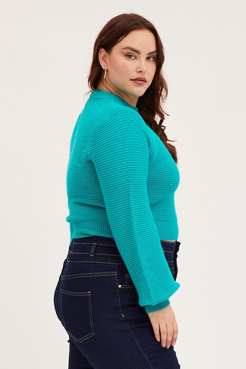 Green Jumper Round Neck Long Sleeve Crop Knit - Image 4