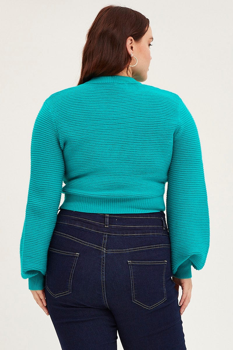 Green Jumper Round Neck Long Sleeve Crop Knit - Image 5