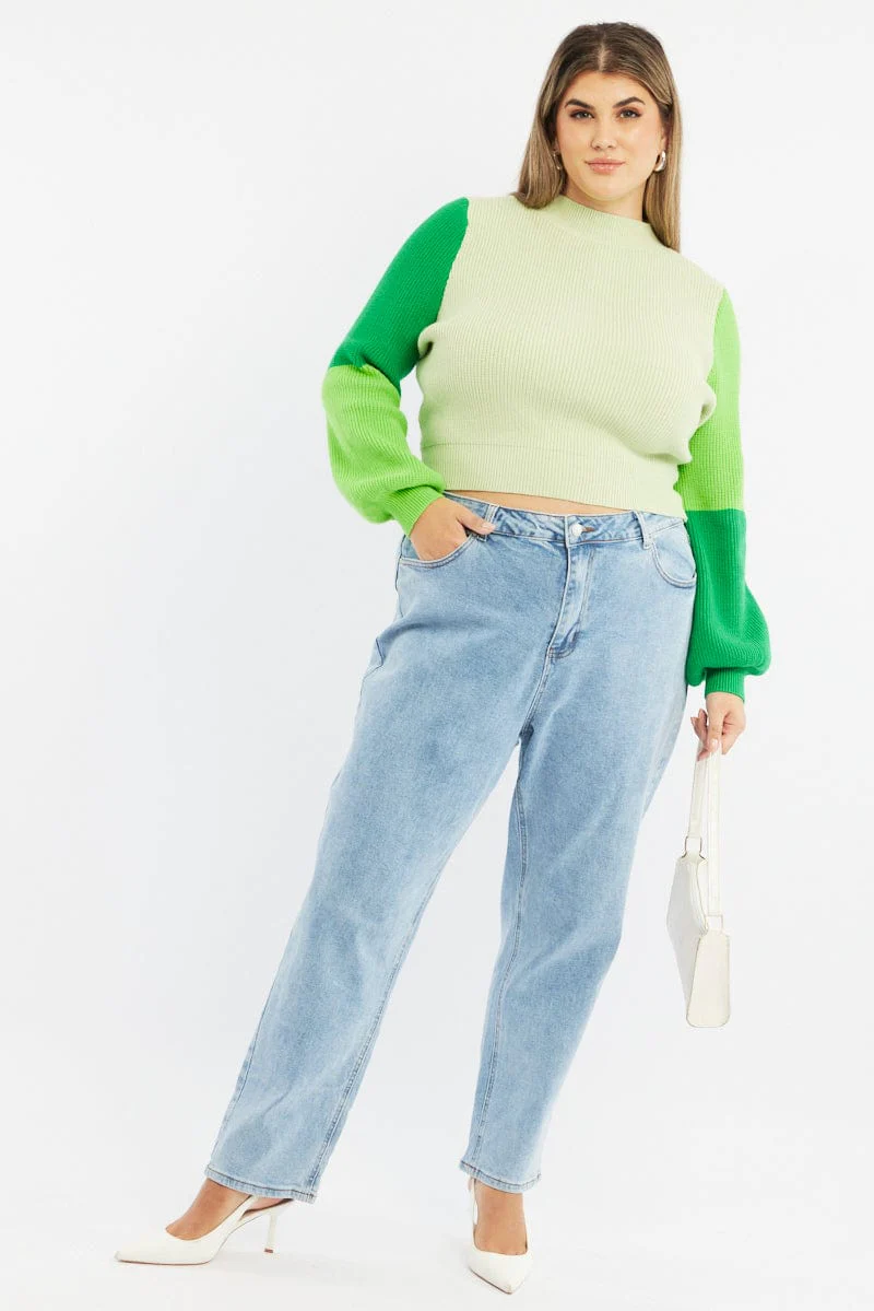 Green Knit Jumper Colour Block - Image 2