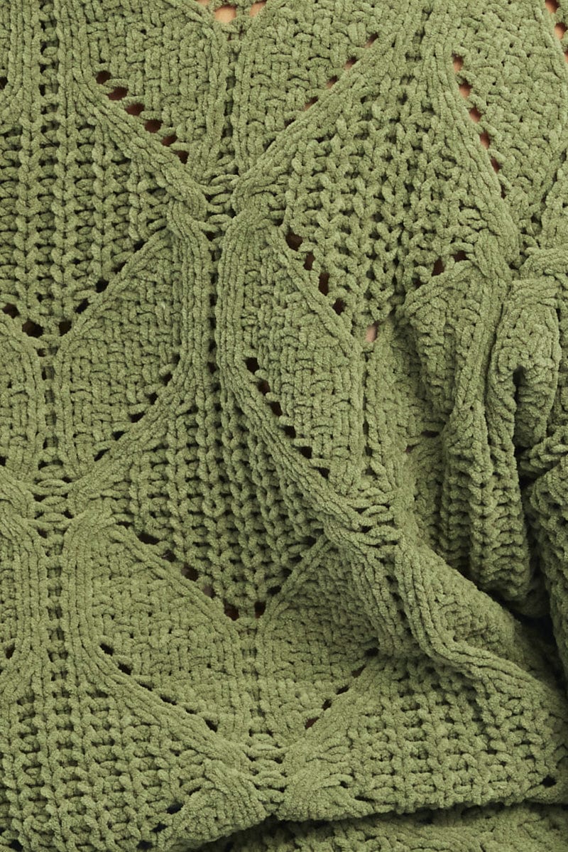 Green Knit Jumper Long Sleeve Crew Neck Chenille - Image 5