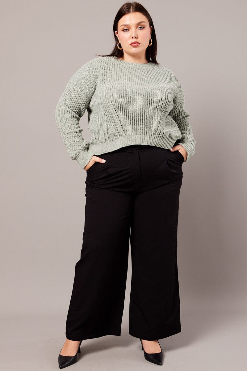 Green Knit Jumper Long Sleeve Crew Neck - Image 2