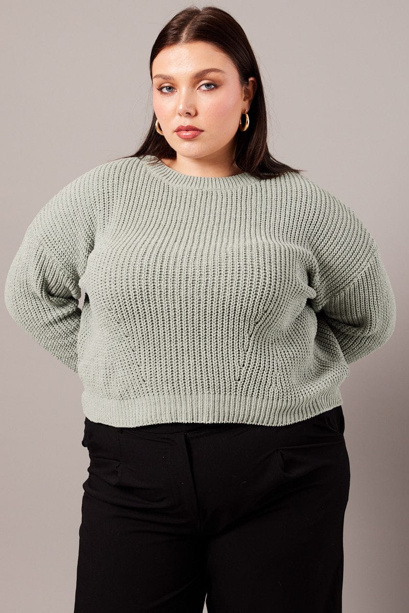 Green Knit Jumper Long Sleeve Crew Neck - Image 3