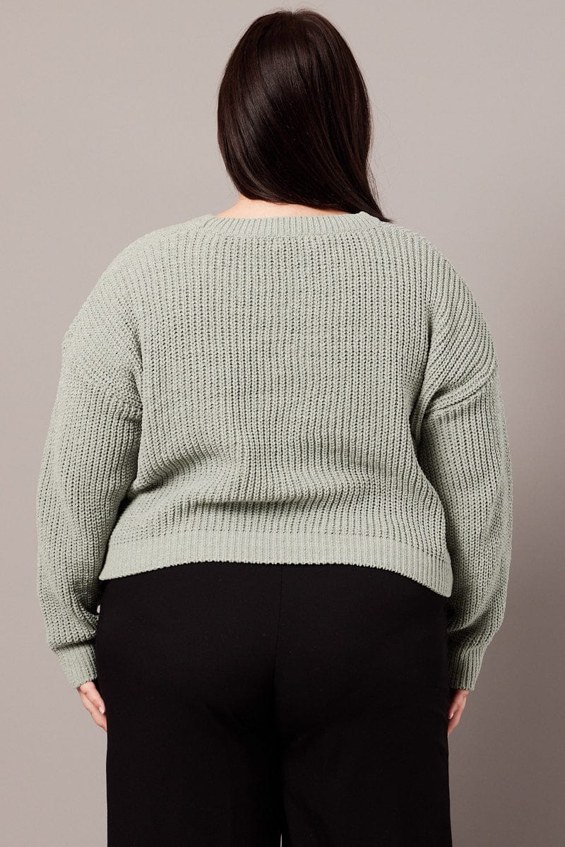 Green Knit Jumper Long Sleeve Crew Neck - Image 5