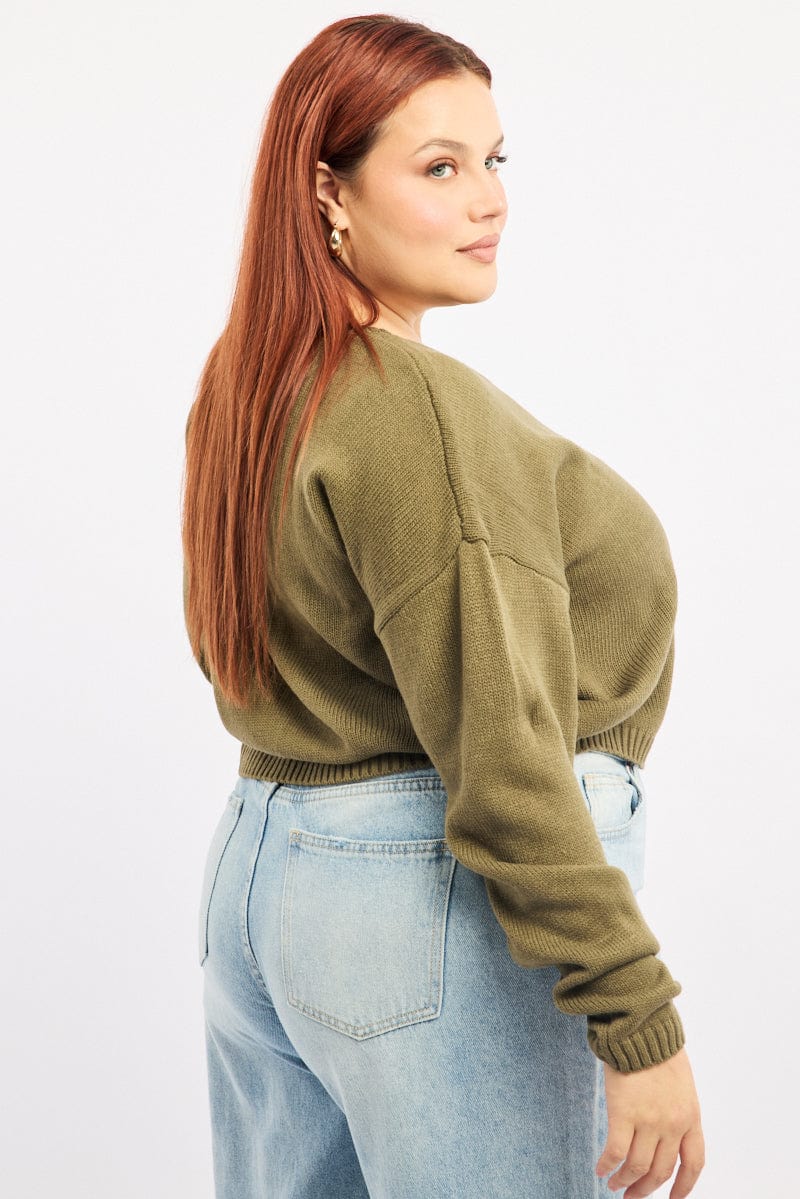 Green Knit Jumper Long Sleeve Crew Neck - Image 3