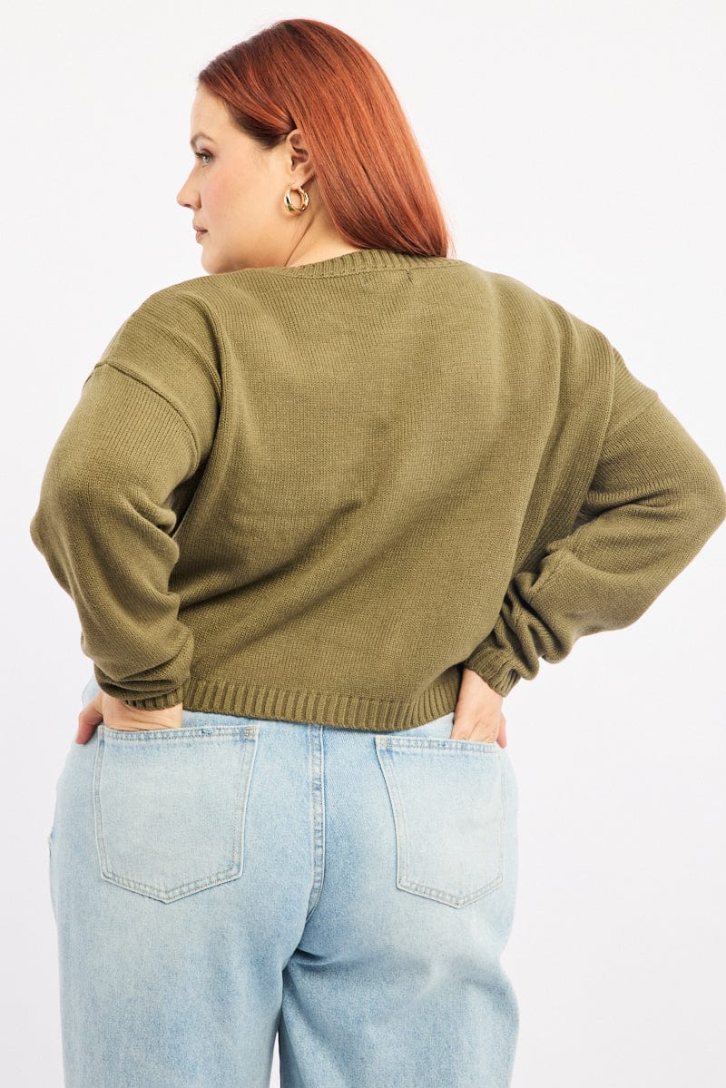 Green Knit Jumper Long Sleeve Crew Neck - Image 4
