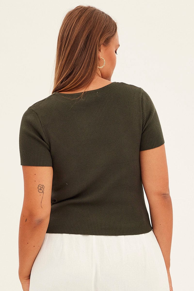 Green Knit Top Bust Cut Out Short Sleeve - Image 5