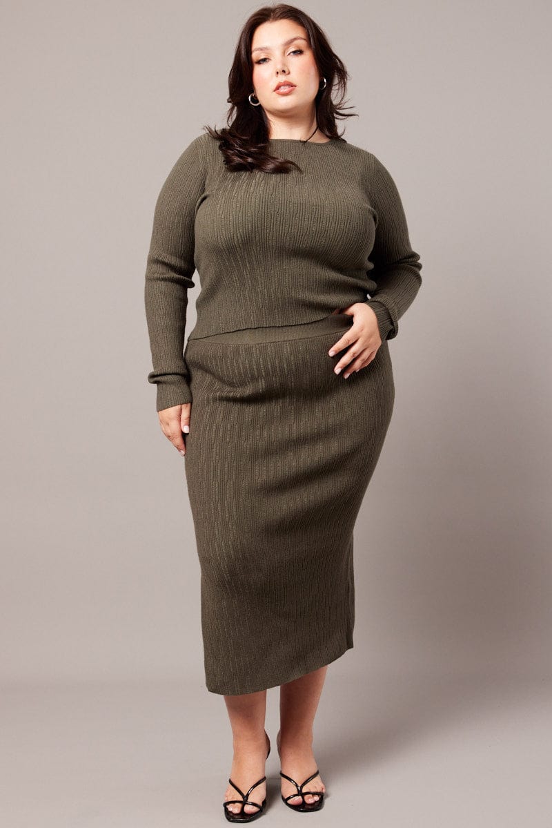 Green Knit Top Long Sleeve Boat Neck - Image 2