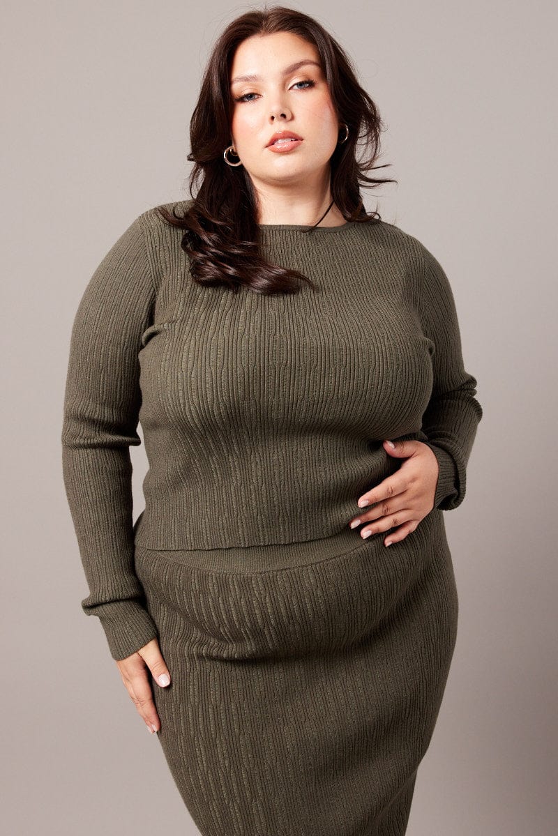 Green Knit Top Long Sleeve Boat Neck - Image 3