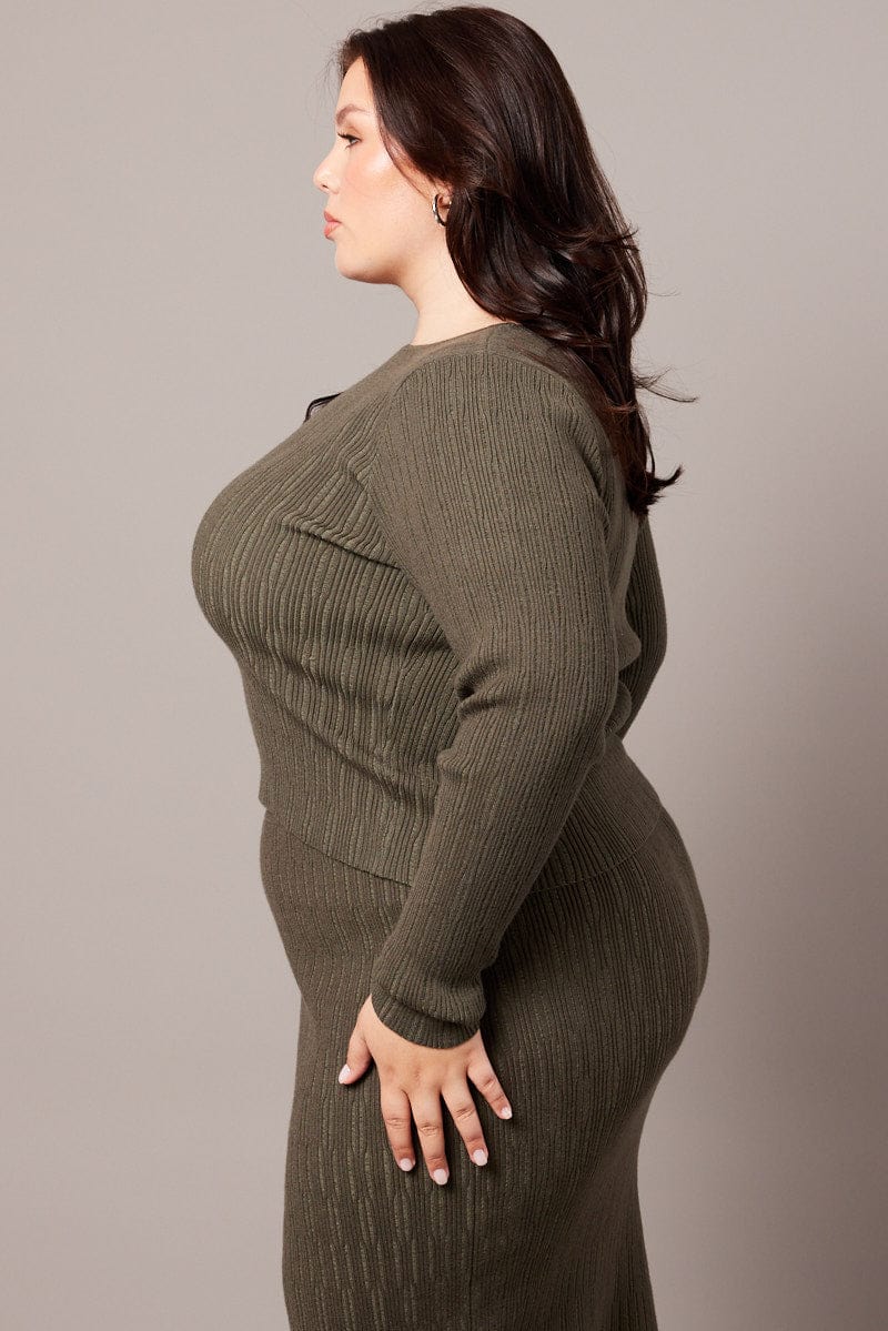 Green Knit Top Long Sleeve Boat Neck - Image 4