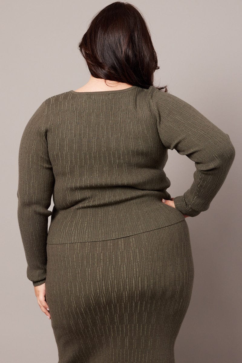 Green Knit Top Long Sleeve Boat Neck - Image 5