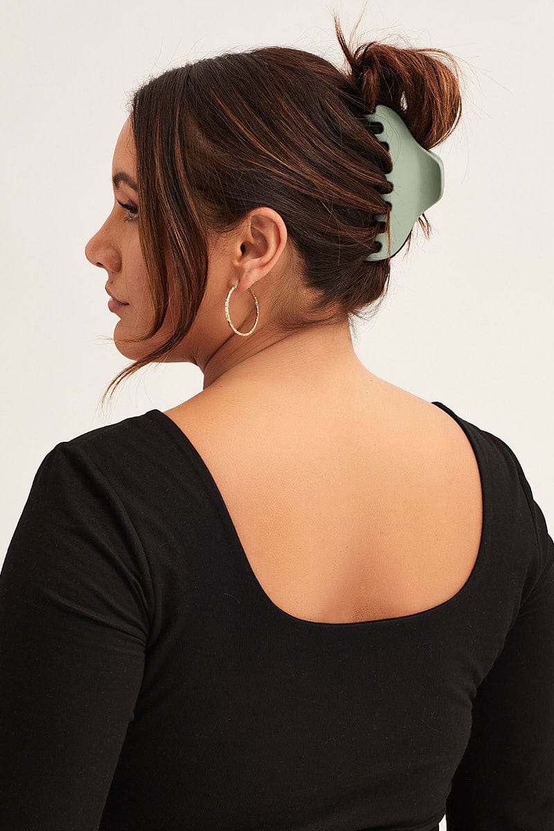 Green Large Plain Claw Clip