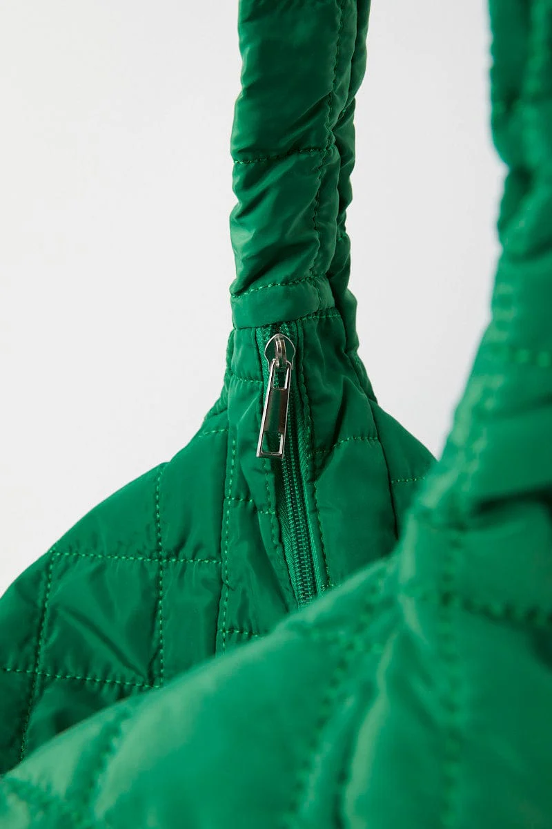 Green Large Quilted Padded Shoulder Bag - Image 2