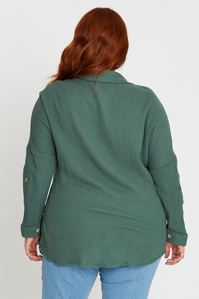 Green Long Sleeve Hunter Green Cotton Crush Shirt - Image 5