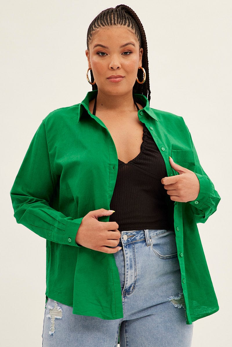 Green Long Sleeve Linen Blend Shirts - Image 3