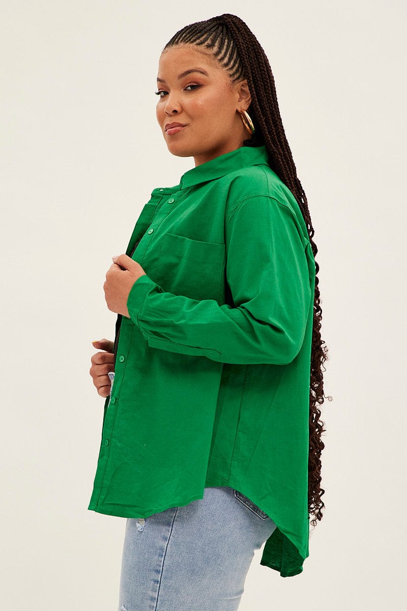 Green Long Sleeve Linen Blend Shirts - Image 4