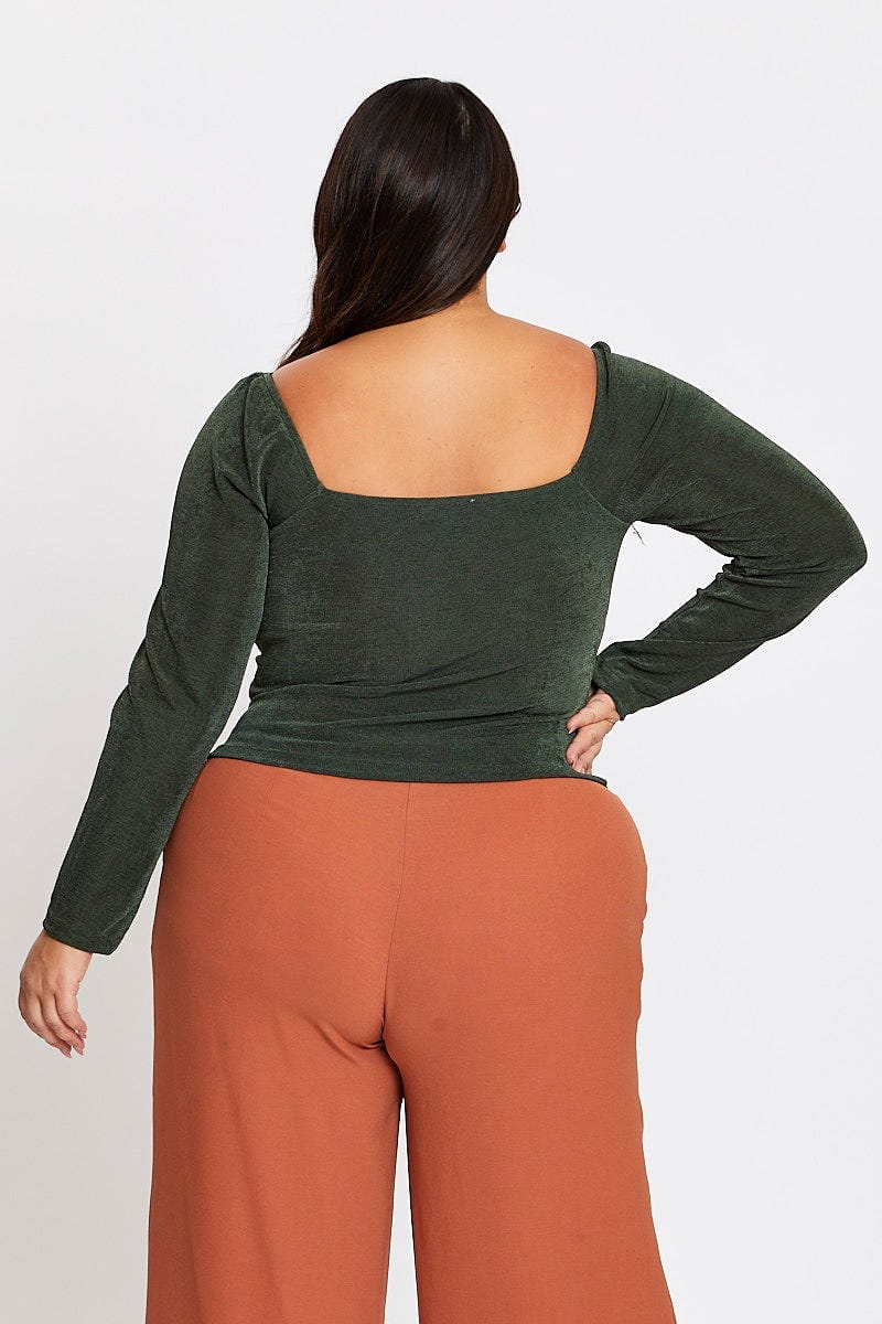 Green Long Sleeve Rib Jersey Top - Image 5