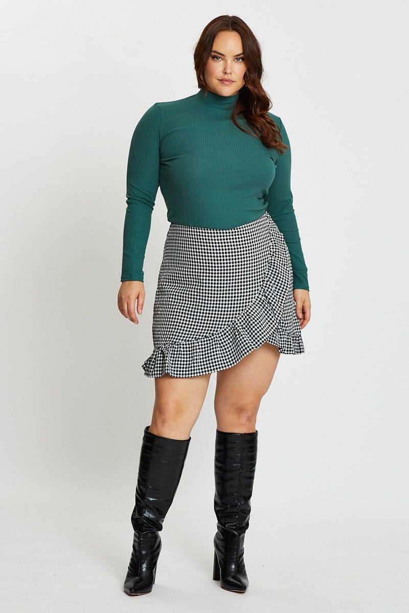 Green Long Sleeve Rolled Neck Basic Top - Image 2