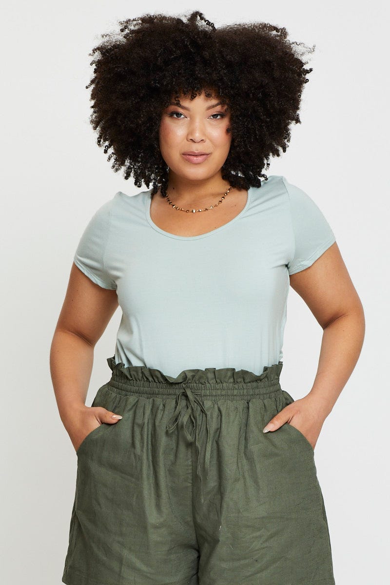Green Longline T-shirt Scoop Neck Short Sleeve - Image 3