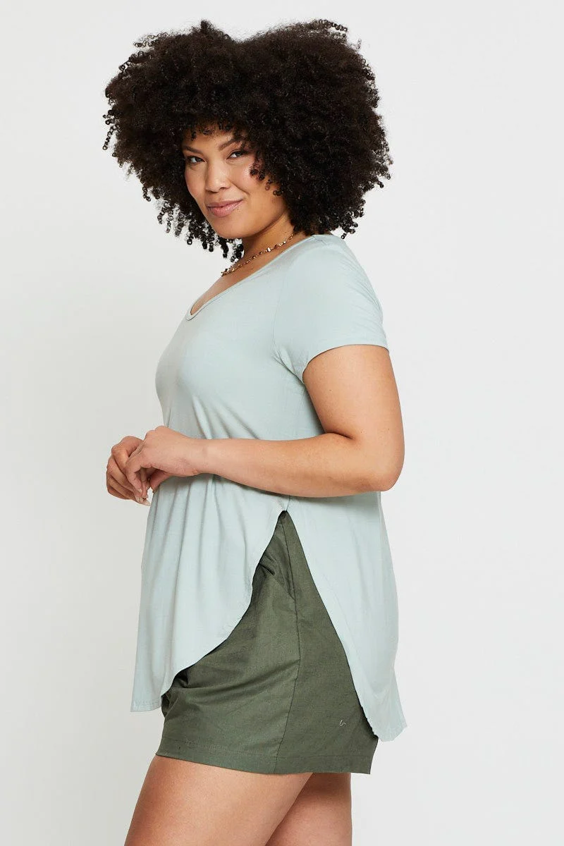 Green Longline T-shirt Scoop Neck Short Sleeve - Image 4